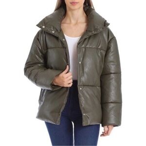 Bagatelle NYC Green Vegan Leather Puffer Jacket